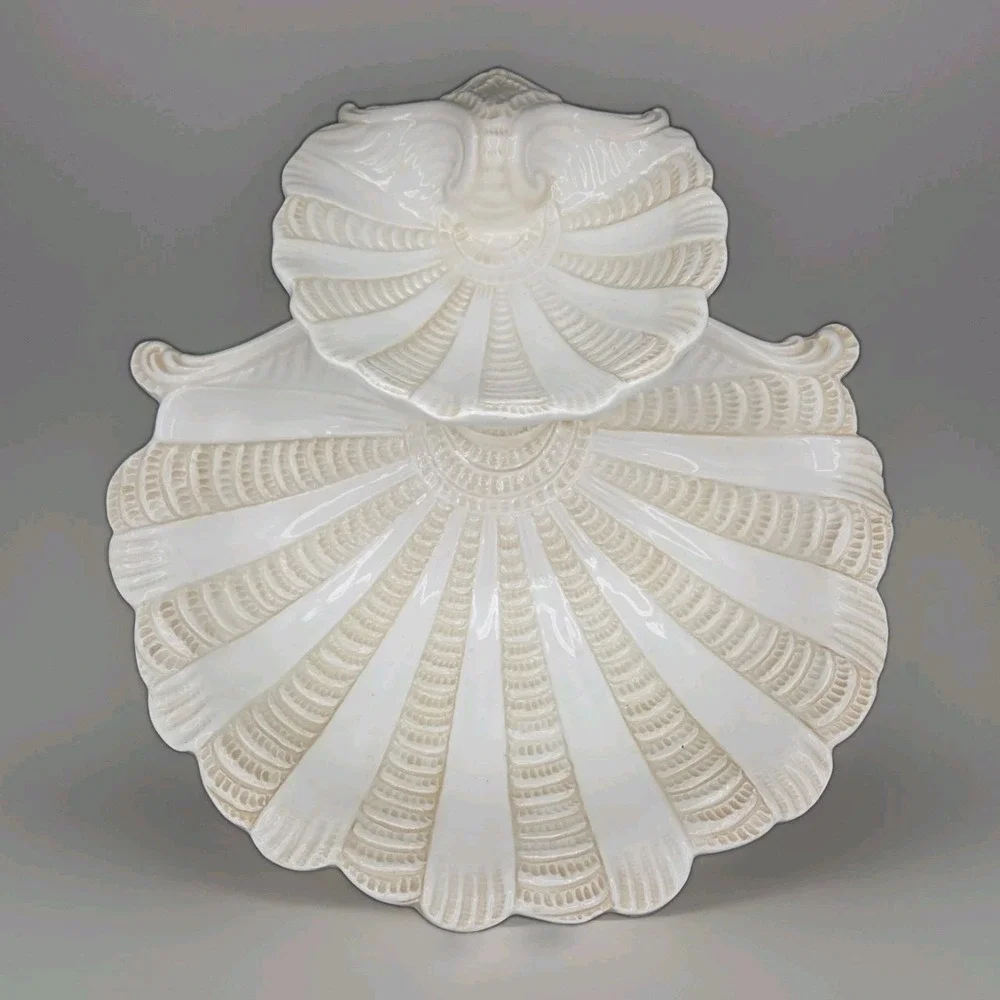 Lenox BUTLER'S PANTRY 2-Tier Shell‎ Shaped Server Bowl - Embossed, Made in Italy